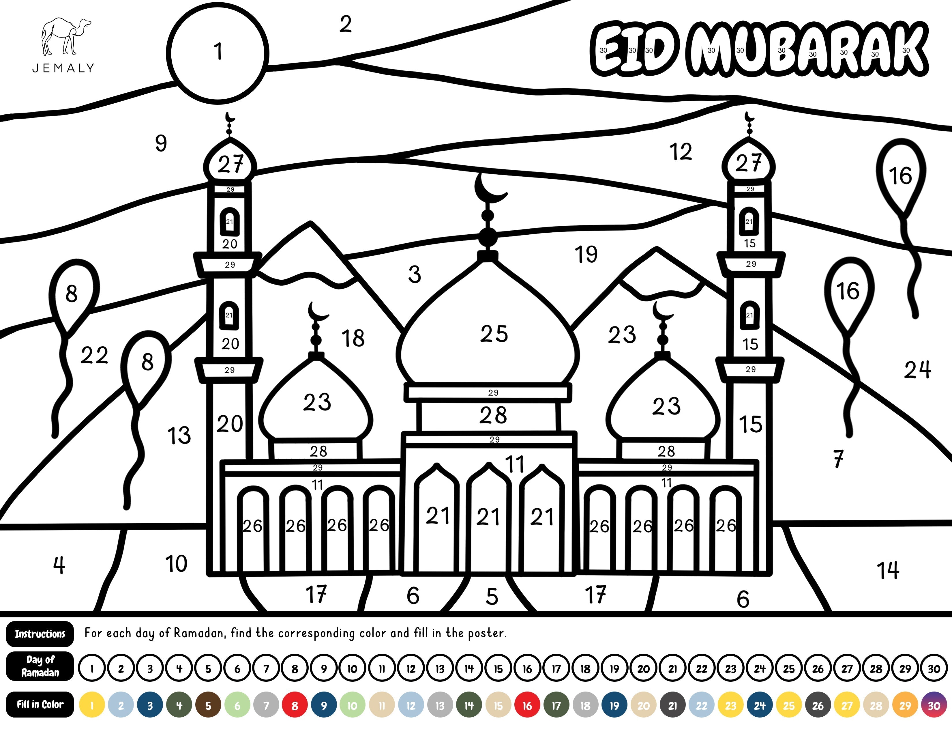 Ramadan 30 days of Color by Number